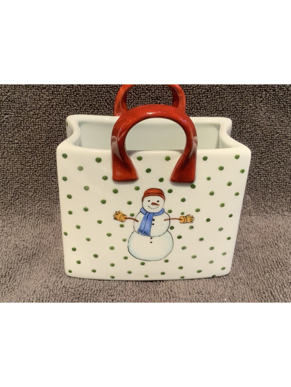 Cute Hand Painted Ceramic Holiday Themed Snowman Holder